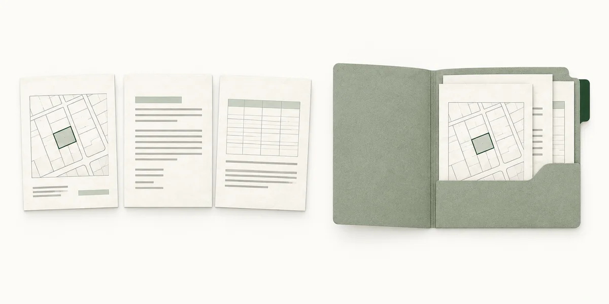 Illustration of separate source sheets becoming one organised file
