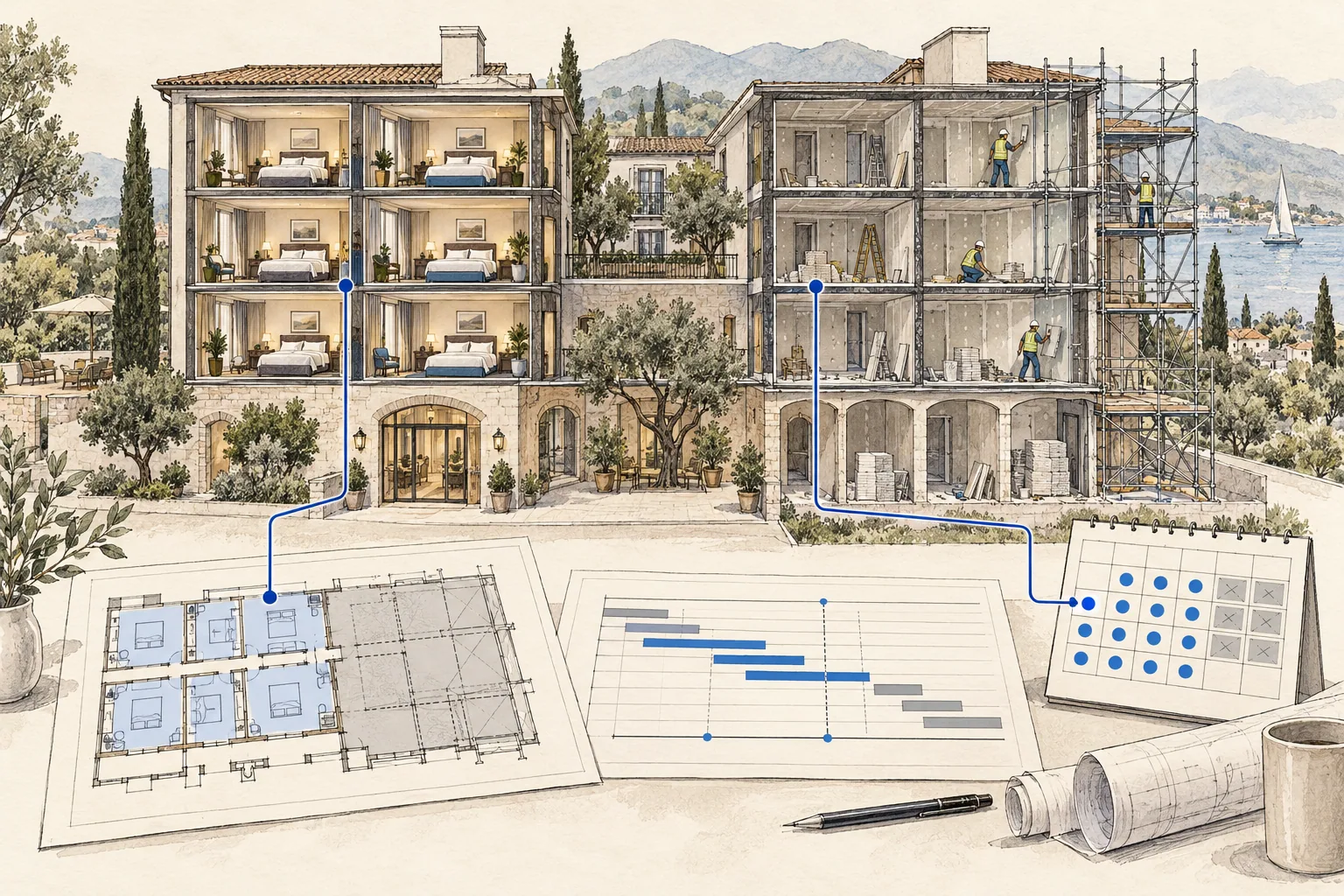 A hotel renovation plan connects guest rooms, improvement work and the operating calendar.