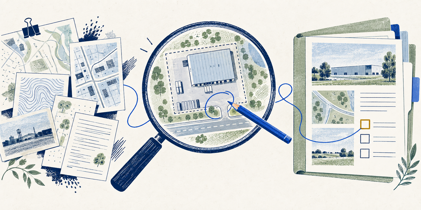 Conceptual record layers for a site review: parcel information, authority records and evidence about the proposed operation.